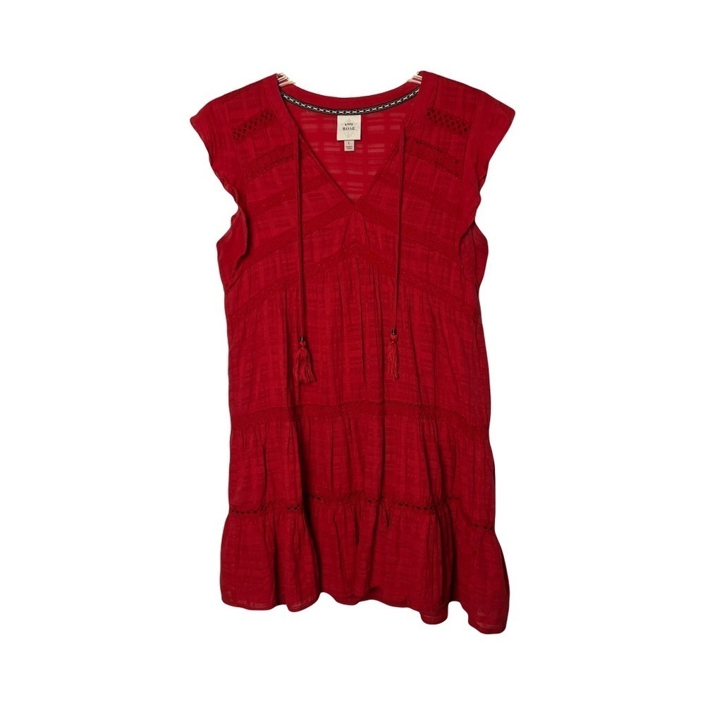 Knox Rose | Rust Orange Flutter Sleeve Embroidered Peasant Mini Dress, Large